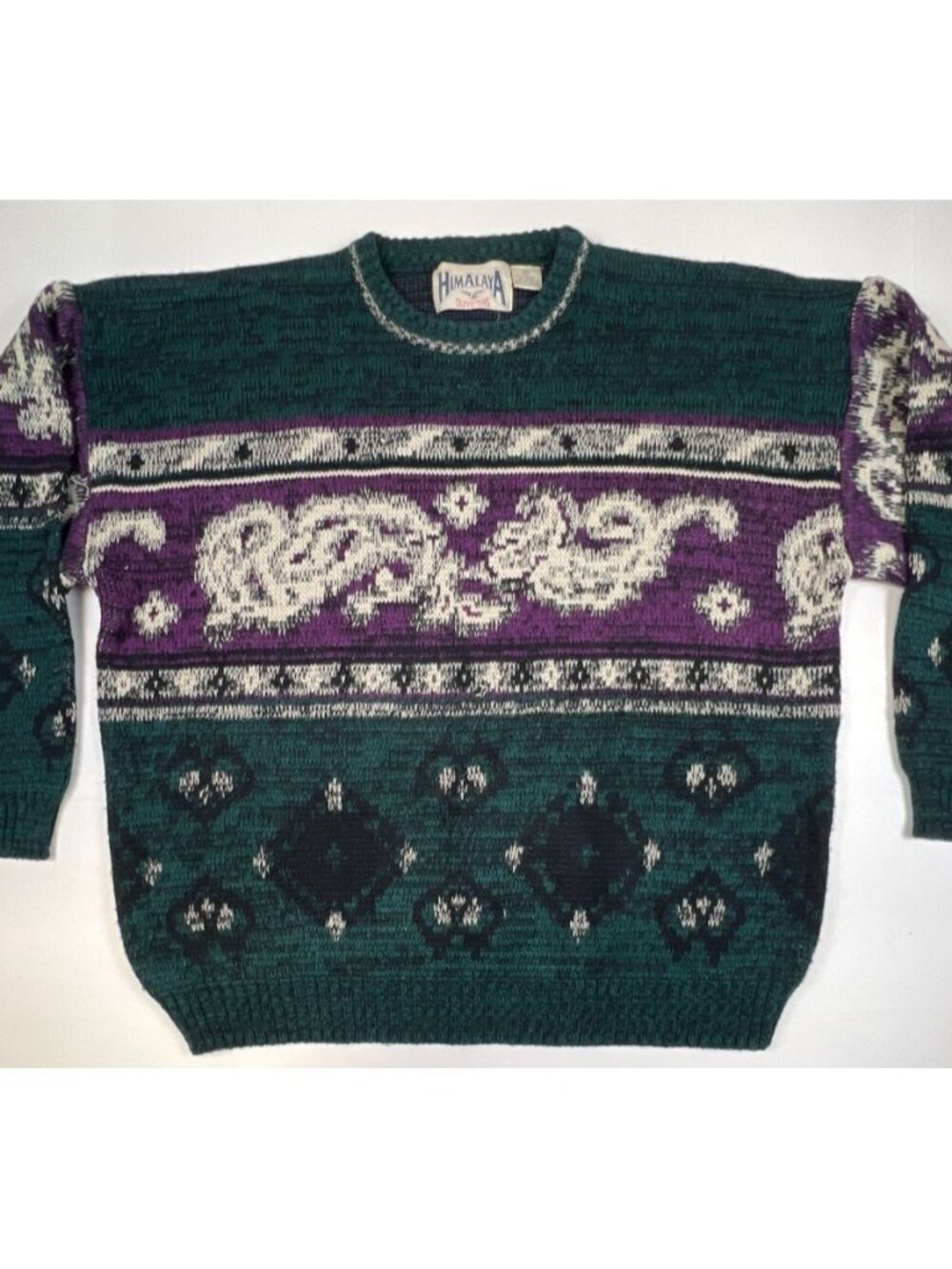 Himalaya Outfitters Men 2X Green Purple Geometric Abstract Knit Acrylic Sweater